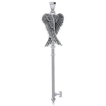 Angel Wings Spiritual Enchantment Key Silver Pendant TPD5710 - Jewelry